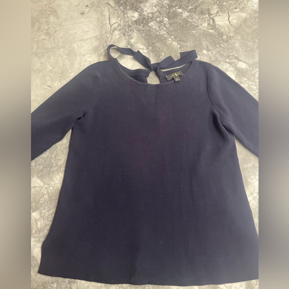 Ann Taylor Navy Blue Crewneck Sweater with Back Tie